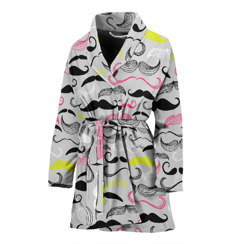 Mustache Beard Pattern Print Design 02 Women's Bathrobe