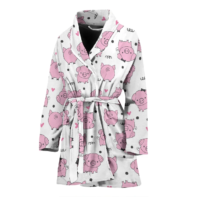 Pig Pattern Print Design 03 Women's Bathrobe