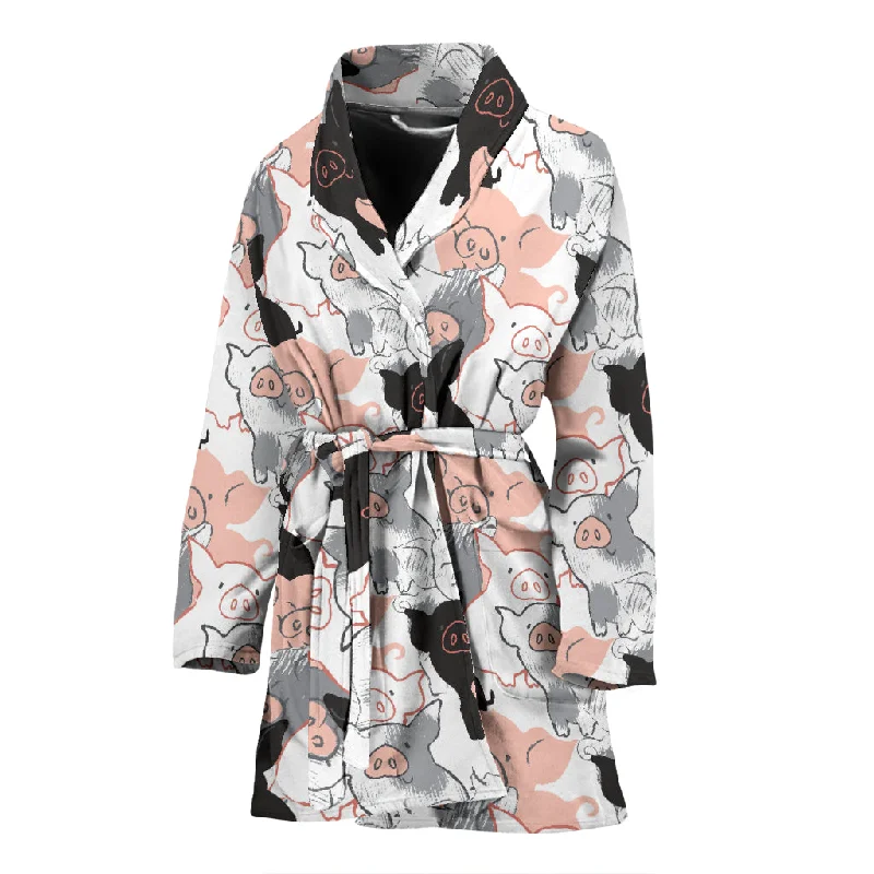 Pig Pattern Print Design 05 Women's Bathrobe