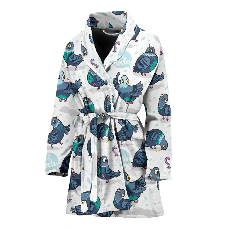 Pigeon Pattern Print Design 02 Women's Bathrobe