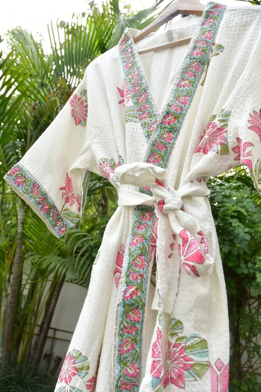 Pink Lotus waffle cotton Bathrobe : Luxurious Spa Comfort