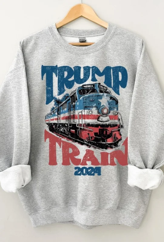 Tasseled SweatshirtsRide The Train Graphic Crewneck Unisex Sweatshirt: Heather Gray